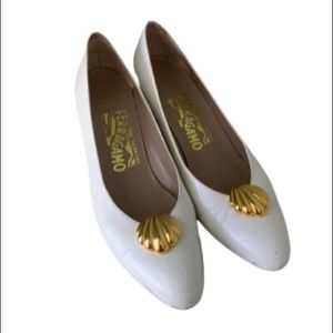 Salvatore Ferragamo White Clam Shell Heels 6.5 AA